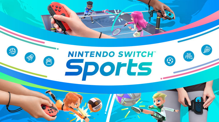 Nintendo Switch Sports 的關鍵藝術展示了用於各種運動的 Joy-Con。