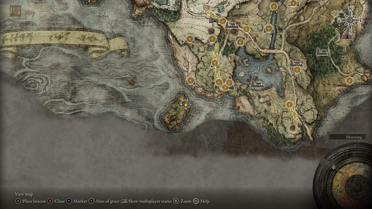 Elden Ring 的地圖顯示了龍聖餐教堂的位置，你可以從沿海洞穴老闆房間的隱藏通道進入。