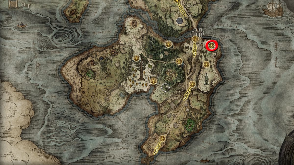 Elden Ring 的地圖顯示了穿刺者地下墓穴在哭泣半島的位置