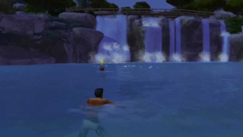 你的模擬市民可以在瀑布附近游泳。