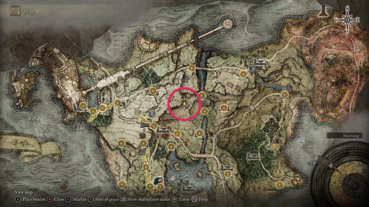 Elden Ring的地圖顯示了通往召喚水村的精神泉水