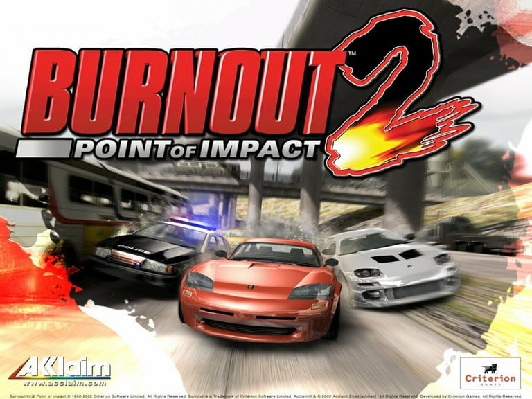 在 Burnout 2：Point of Impact 中並排比賽的三輛賽車。