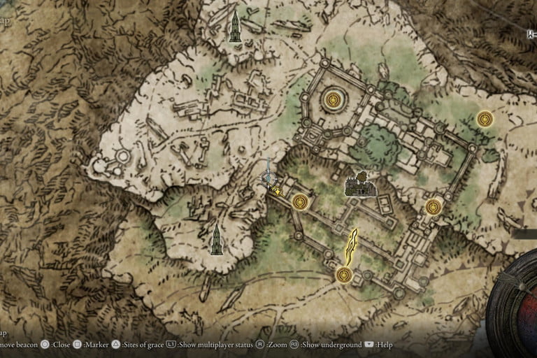 Elden Ring中商人Pidia的地圖位置。