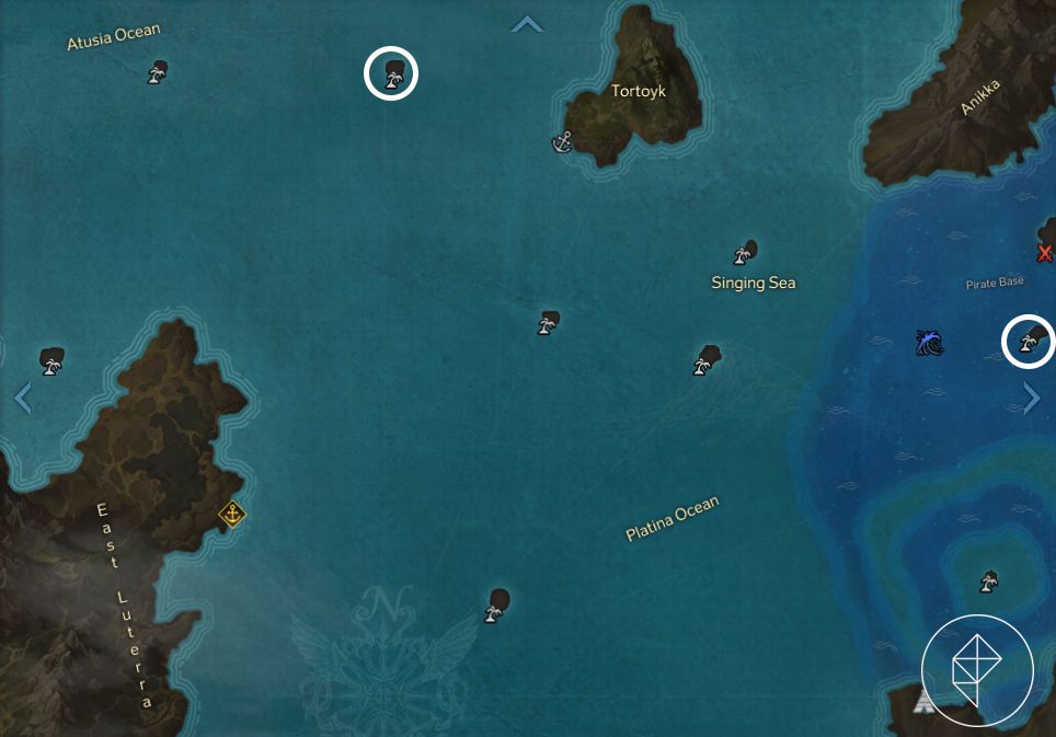 一張地圖，顯示在失落的方舟中哪裡可以找到自由島和巨型蘑菇島