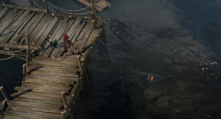 失落的方舟玩家在碼頭釣魚。