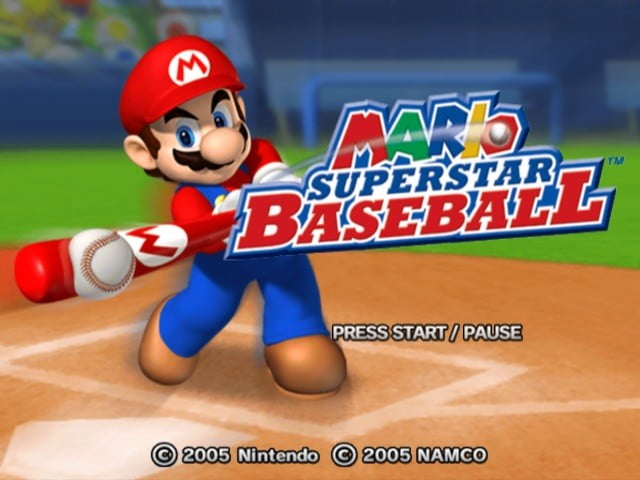 馬里奧在馬里奧超級明星棒球中擊球。
