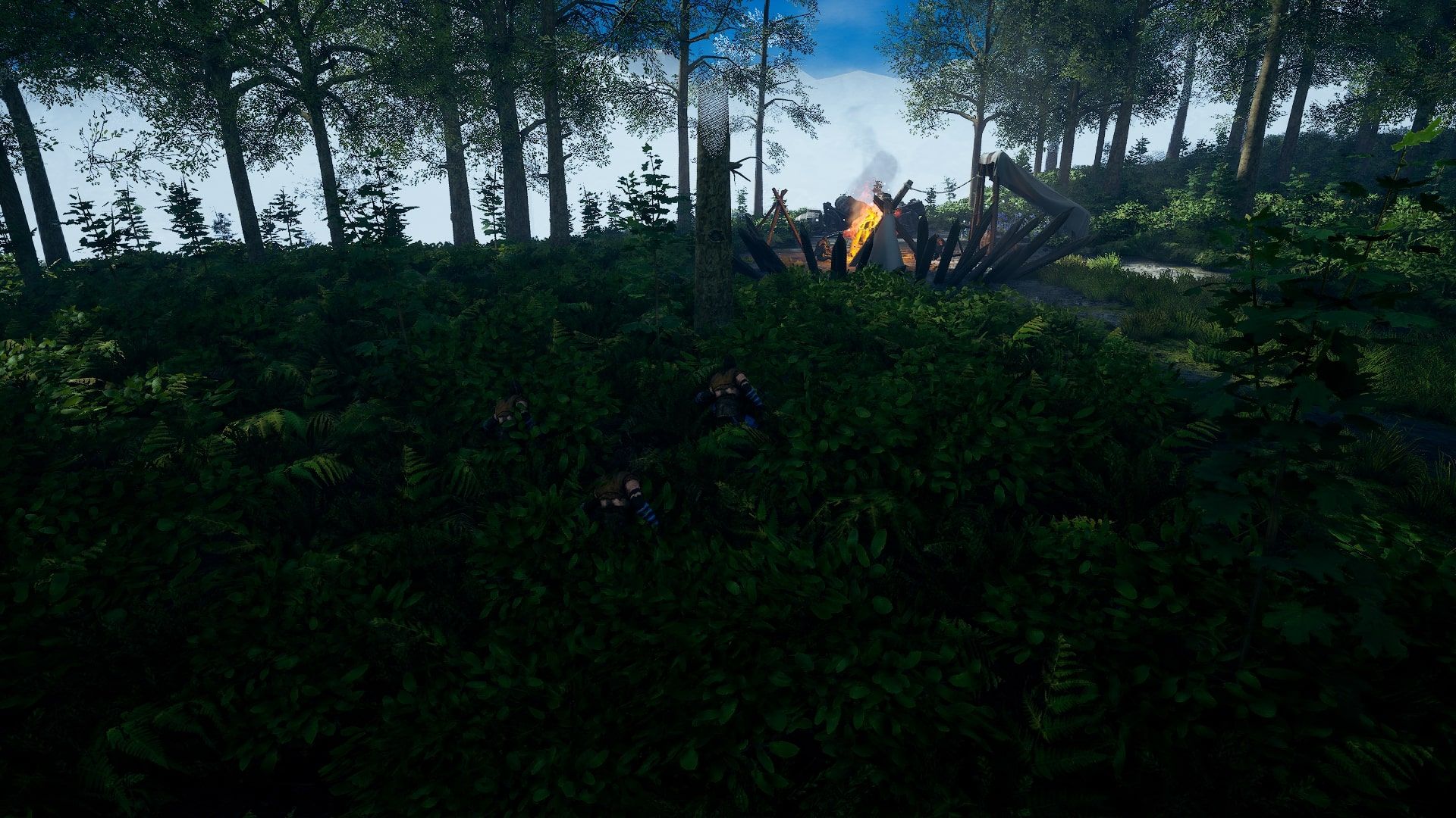 Frozenheim偵察兵躲在強盜營地附近的灌木叢中