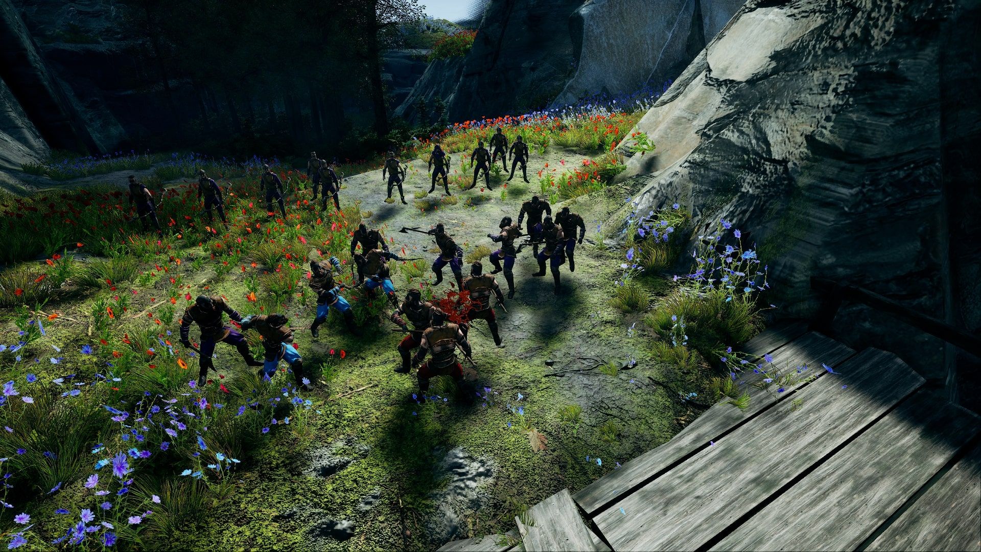 Frozenheim斧兵和弓箭手在一座橋附近與厄蘭德領主的部隊作戰