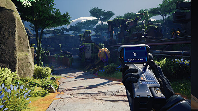 玩家準備在 The Cycle: Frontier 中使用他們的礦物掃描儀。